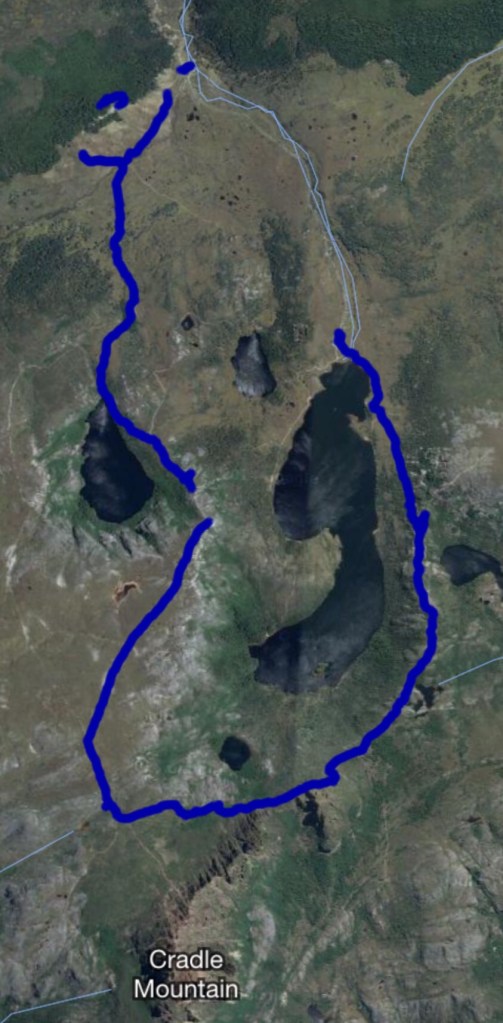 We started at Ronny Creek (top of Image) & finished after doing a high line loop at Dove Lake